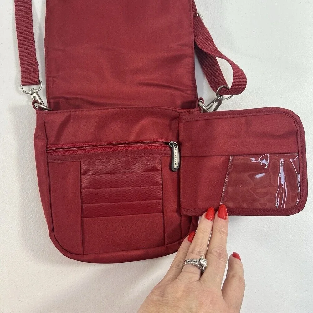 Travelon Crossbody‎ Convertible Waist Belt Bag Polyester Zip Pocket Travel Red